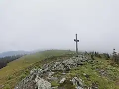 Kreuz am Ternbachkogel, direkt dahinter der „eigentliche“ Gipfel.