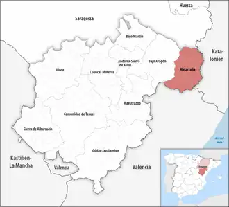 Die Lage der Comarca Matarraña in der Provinz Teruel