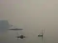 Südspitze des Sirikit-Stausees im Morgennebel