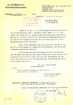 Berufsverbote durch Nichtaufnahme in die RMK für den Berliner Musiker Werner Liebenthal vom 9. August 1935 und durch Ausschluss des jüdischen Komponisten Bernhard Kaempfner vom 1. Dezember 1938, beide unterzeichnet vom Präsidenten der Reichsmusikkammer, Peter Raabe