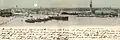 SS Thalia vor einem Panorama Venedigs(3-teilige Panorama-Ansichtskarte um 1900)