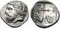Thasitische Drachme, Silber: Dionysos/Herakles, etwa 411-340 v. Chr. (Le Rider: Thasiennes 19), SNG Kopenhagen 780285, (15 mm, 3,61 g)