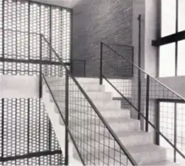 Galmaninis Treppe. Teil des Treppenhauses, mit Details der Treppe des italienischen Designers Gualtiero Galmanini, 1955