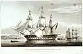 Die HMS Warspite bei der Rückkehr von der Weltumsegelung 1827