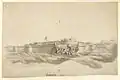 The fort of Hosur, 1792, from the south-west with breached wall and Union flag flying by James Hunter (d.1792)