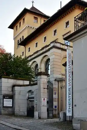 Eingang des Theaters Winkelwiese an der Winkelwiese 4 in der Villa Tobler