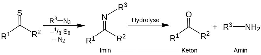 Synthese von Ketonen und primären Aminen aus Thioketonen