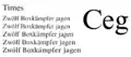 Schriftbeispiel für Times Roman, Times New Roman PS MT, Times New Roman MT, Times Ten und Times Europa