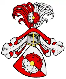 Stammwappen derer von Trauttmansdorff mit Rosen in Verwechselten Farben