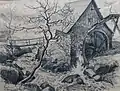 Mühle im Schwarzwald, Kohlezeichnung 1928, Eduard Trautwein