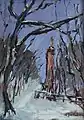 Trierer Mariensäule im Winter, Öl auf Holz, 1992