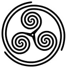 "Wheeled" form of Triple Spiral or Triskelion symbol