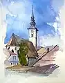 Pfarrkirche St. Rupert, Aquarell von Franz Bućar d. J.