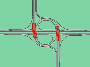 Zur Doppeltrompete umgebauter Kreisverkehr