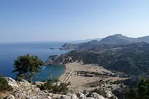 Blick von Kyra Tsambika (Kapelle auf dem Berg) auf den Tsambika-Strand