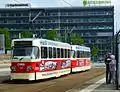 Tw 519 und 509 im Retro-Look mit Werbung für das Straßenbahnmuseum in Chemnitz