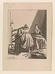 Blatt 1: Twee naaiende vrouwen (dt. Zwei nähende Frauen)