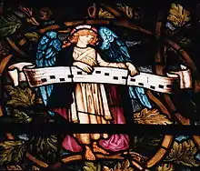Glasfenster (Detail) von Burne-Jones’ und Morris’ Anbetung der Schäfer. Trinity Church, Boston, 1882