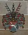 Wappen derer Baldinger im Ulmer Münster, wo auch viele Totenschilde das Wappen zeigen