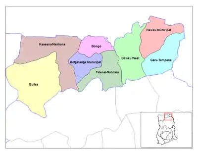 Lage des Distrikts Talensi District innerhalb der Upper East Region