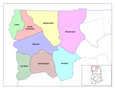 Lage des Distrikts Jirapa/Lambussie innerhalb der Upper West Region