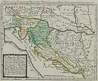 Das osmanische „Türkisch Croatien“ (grün umrandet) auf einer Karte der Illyrischen Provinzen aus dem Jahr 1813.