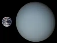 Größenvergleich zwischen Erde (links) und Uranus