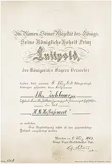 Königlich bayerische Hoflieferanten-Urkunde aus dem Jahr 1905