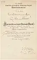 Verleihungsurkunde für das Militärverdienstkreuz, 1902.