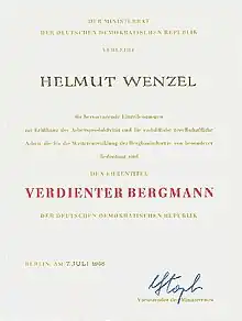 Verleihungsurkunde