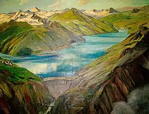 Gemälde des geplanten Stausee Urseren, Hans Beat Wieland, ca. 1940