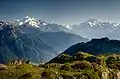 Blick von der Riederalp auf (von rechts) Weisshorngruppe, Matterhorn und Mischabel.