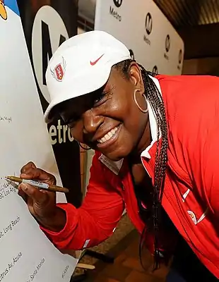 Das erste Gold für Valerie Brisco-Hooks (Foto: 2016) – über 200 Meterund in der Staffel kam sie noch zu zwei weiteren Olympiasiegen