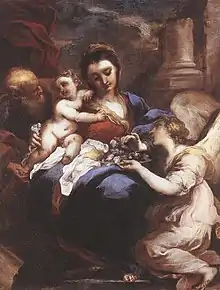 Heilige Familie mit Engel, Öl auf Leinwand, 74,5 × 62,5 cm, Privatsammlung