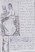 Margerite Gachet am Klavier und Gegenüberstellung des Porträts mit Die Ebene von Auvers, Zeichnungen im Brief vom 28. Juni 1890