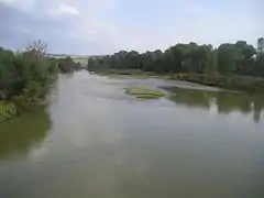 Fluss Vardar in der Nähe des Dorfes Nogaevci, Nordmazedonien