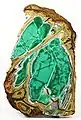 Poliertes grünliches Variscit-Aggregat in Matrix aus der Little Green Monster Variscite Mine, Fairfield, Utah County, USA