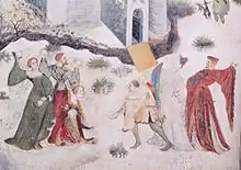 Meister Venceslao  (1352–1411): Schneeballschlacht (Wandfresco, Detail), um 1400
