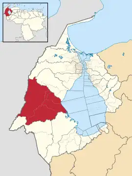 Lage der Gemeinde Machiques de Perijá in Zulia, Venezuela