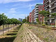 Die Verbindungsbahn kurz vor dem Osthafen, Blick nach Westen
