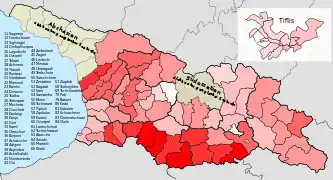 Relativer Stimmenanteil für die Vereinte Nationale Bewegung:﻿≤10%﻿>10–20 %﻿>20–30 %﻿>30–40 %﻿>40–50 %﻿>50–60 %﻿>60–70 %﻿>70–80 %