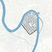 Verlauf der um 49 v. Chr. errichteten Stadtmauer