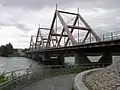 Vihantasalmi-Brücke in Finnland von 1999, längste Straßenbrücke mit Hängewerk aus Holz