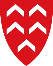 Rotes Wappen mit fünf freischwebenden silbernen Sparren