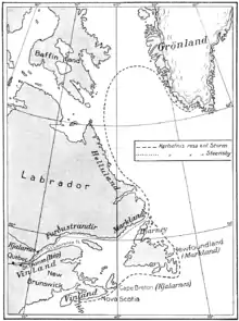 Hypothetische Karte von Thorfinn Karlsefnis Expedition nach Vinland