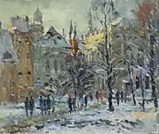 Winternachmittag an der Kleinen und Großen Gilde RigaÖl auf Malkarton; 80 × 95 cm, 1975