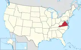 Karte der USA, Virginia hervorgehoben