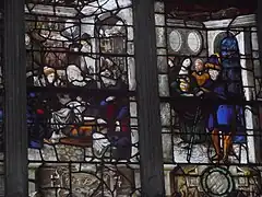 Detail des Glasfensters der Jungfrauː Die Geburt Marias