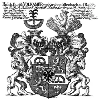 Gemehrtes Wappen des Ritters Johann Burkhard Volkamer von Kirchensittenbach
