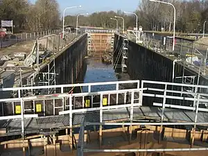 Schleuse Bischofswerder im Landkreis Oberhavel, im Winter 2007/2008 wird die Schleuse generalüberholt.